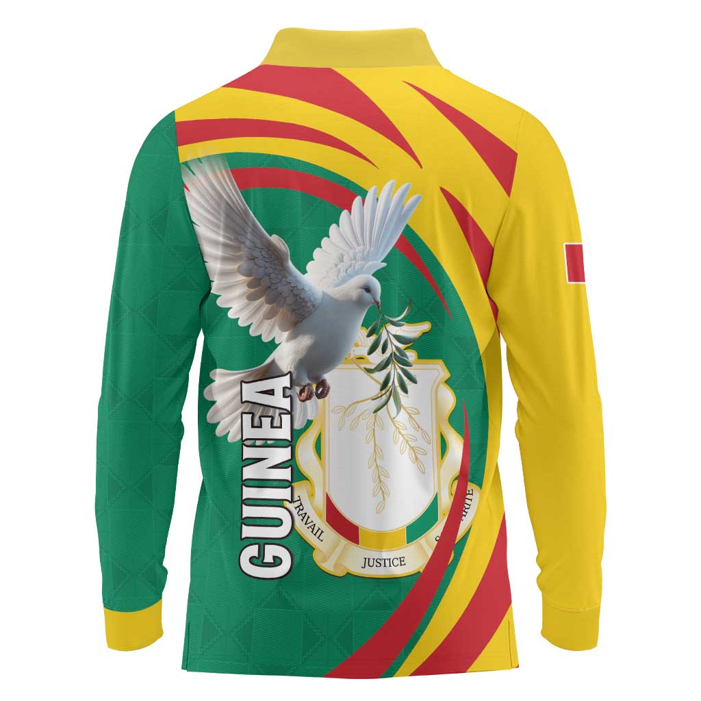 Guinea-Conakry Long Sleeve Polo Shirt Coat Of Arms With Pigeon