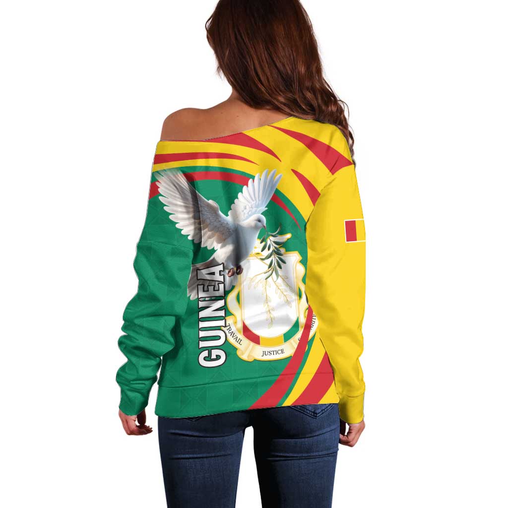 Guinea-Conakry Off Shoulder Sweater Coat Of Arms With Pigeon