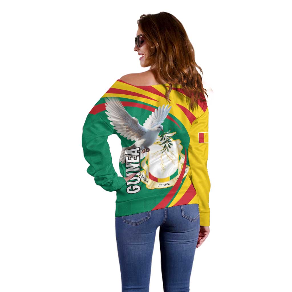 Guinea-Conakry Off Shoulder Sweater Coat Of Arms With Pigeon