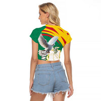 Guinea-Conakry Raglan Cropped T Shirt Coat Of Arms With Pigeon