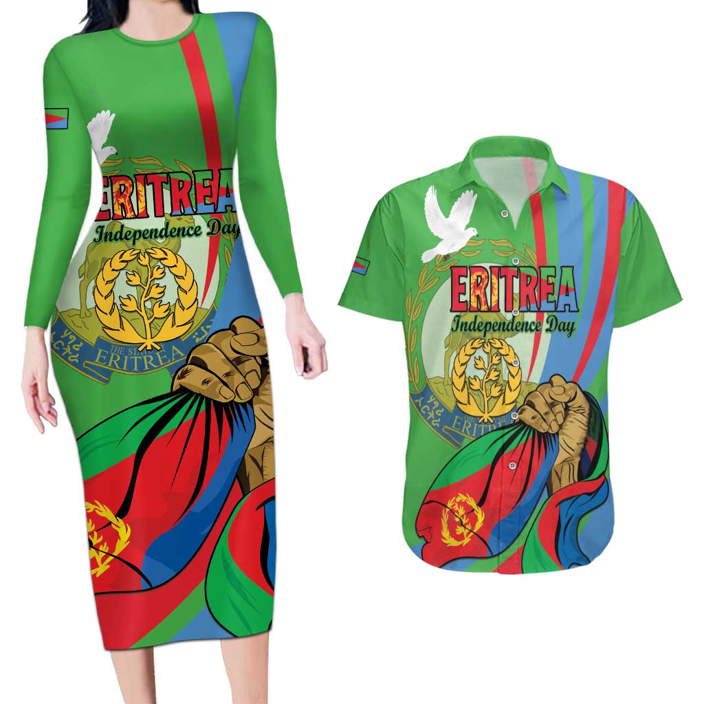 Eritrea Independence Day Couples Matching Long Sleeve Bodycon Dress and Hawaiian Shirt 24th May