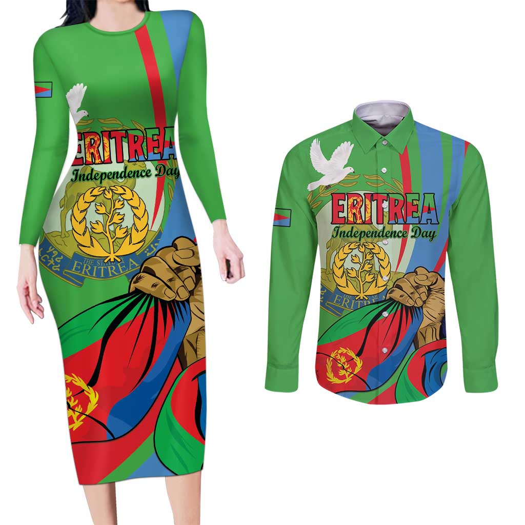 Eritrea Independence Day Couples Matching Long Sleeve Bodycon Dress and Long Sleeve Button Shirt 24th May