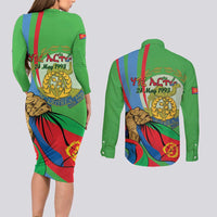 Eritrea Independence Day Couples Matching Long Sleeve Bodycon Dress and Long Sleeve Button Shirt 24th May