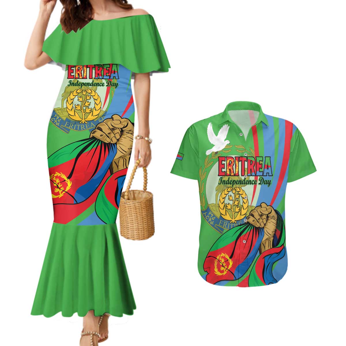 Eritrea Independence Day Couples Matching Mermaid Dress and Hawaiian Shirt 24th May
