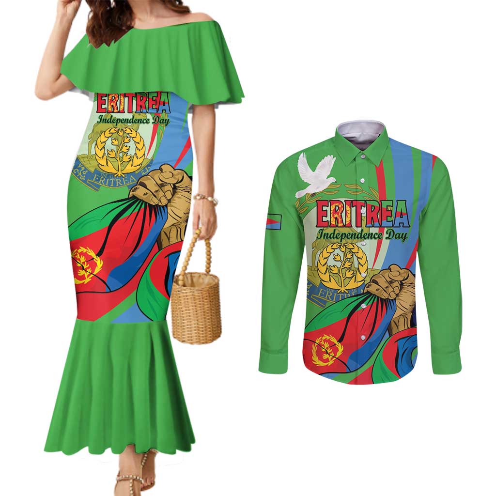 Eritrea Independence Day Couples Matching Mermaid Dress and Long Sleeve Button Shirt 24th May
