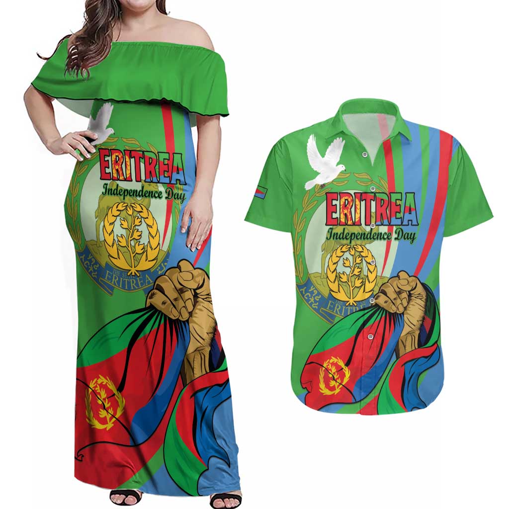 Eritrea Independence Day Couples Matching Off Shoulder Maxi Dress and Hawaiian Shirt 24th May