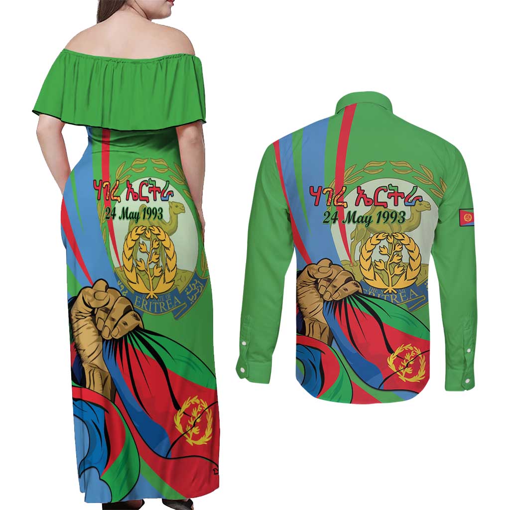 Eritrea Independence Day Couples Matching Off Shoulder Maxi Dress and Long Sleeve Button Shirt 24th May
