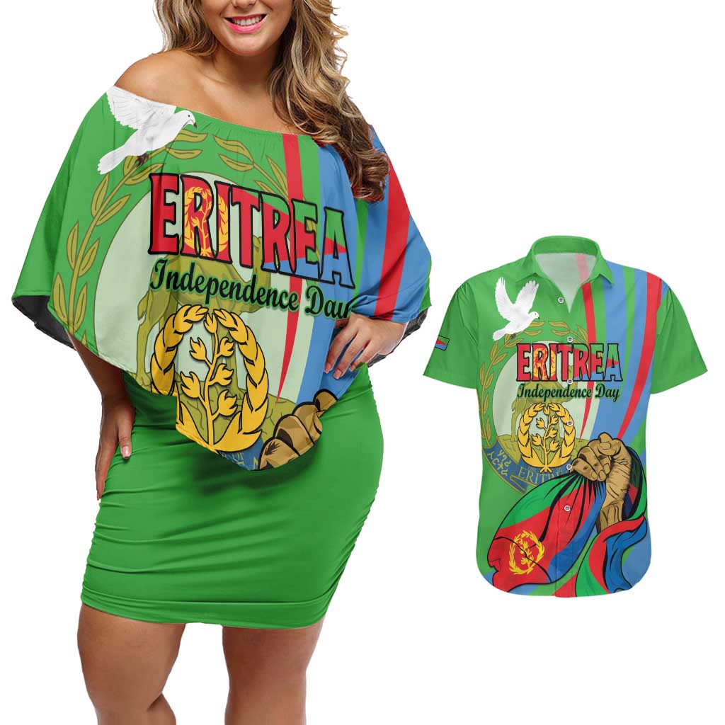 Eritrea Independence Day Couples Matching Off Shoulder Short Dress and Hawaiian Shirt 24th May
