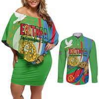 Eritrea Independence Day Couples Matching Off Shoulder Short Dress and Long Sleeve Button Shirt 24th May
