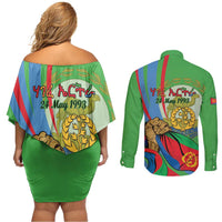 Eritrea Independence Day Couples Matching Off Shoulder Short Dress and Long Sleeve Button Shirt 24th May
