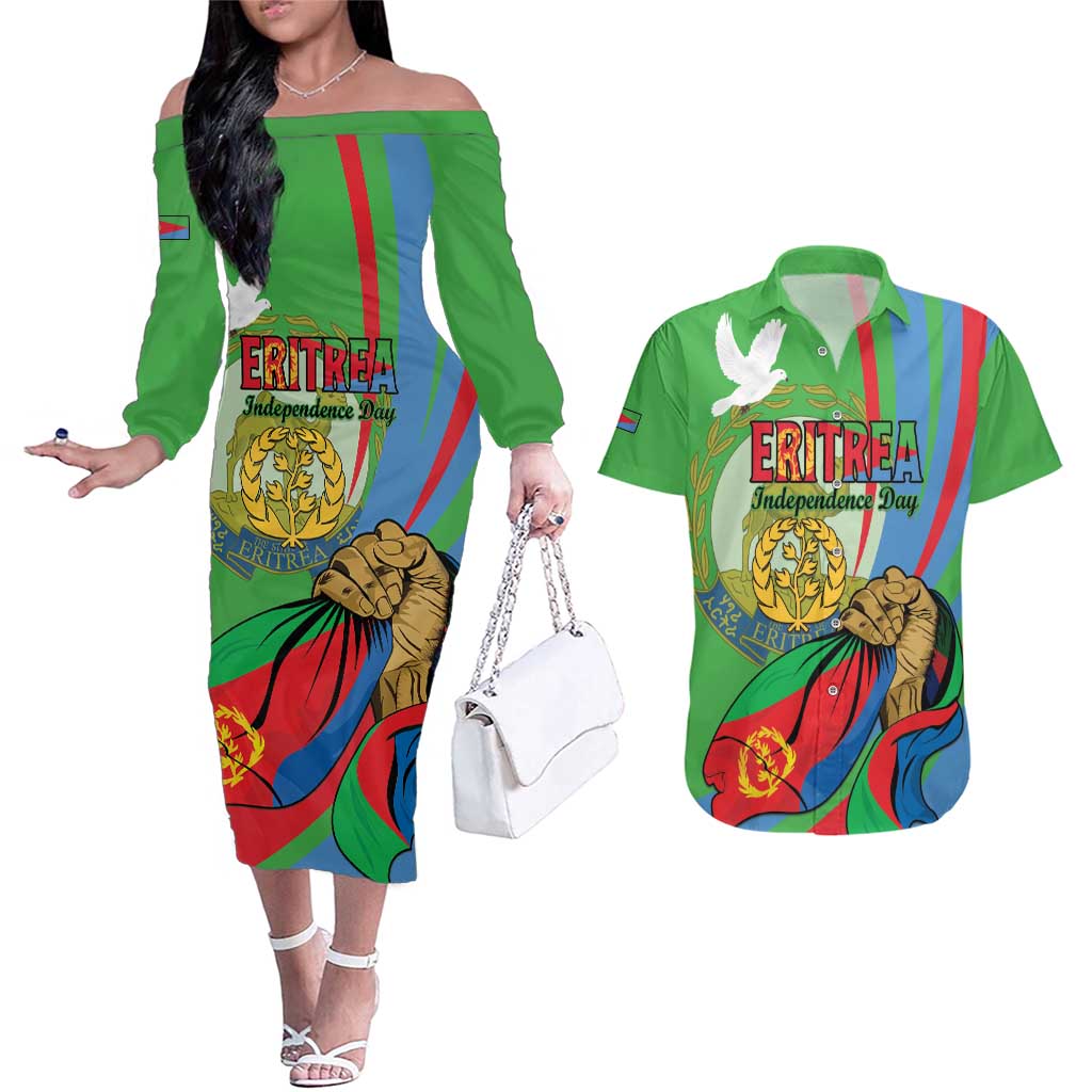 Eritrea Independence Day Couples Matching Off The Shoulder Long Sleeve Dress and Hawaiian Shirt 24th May