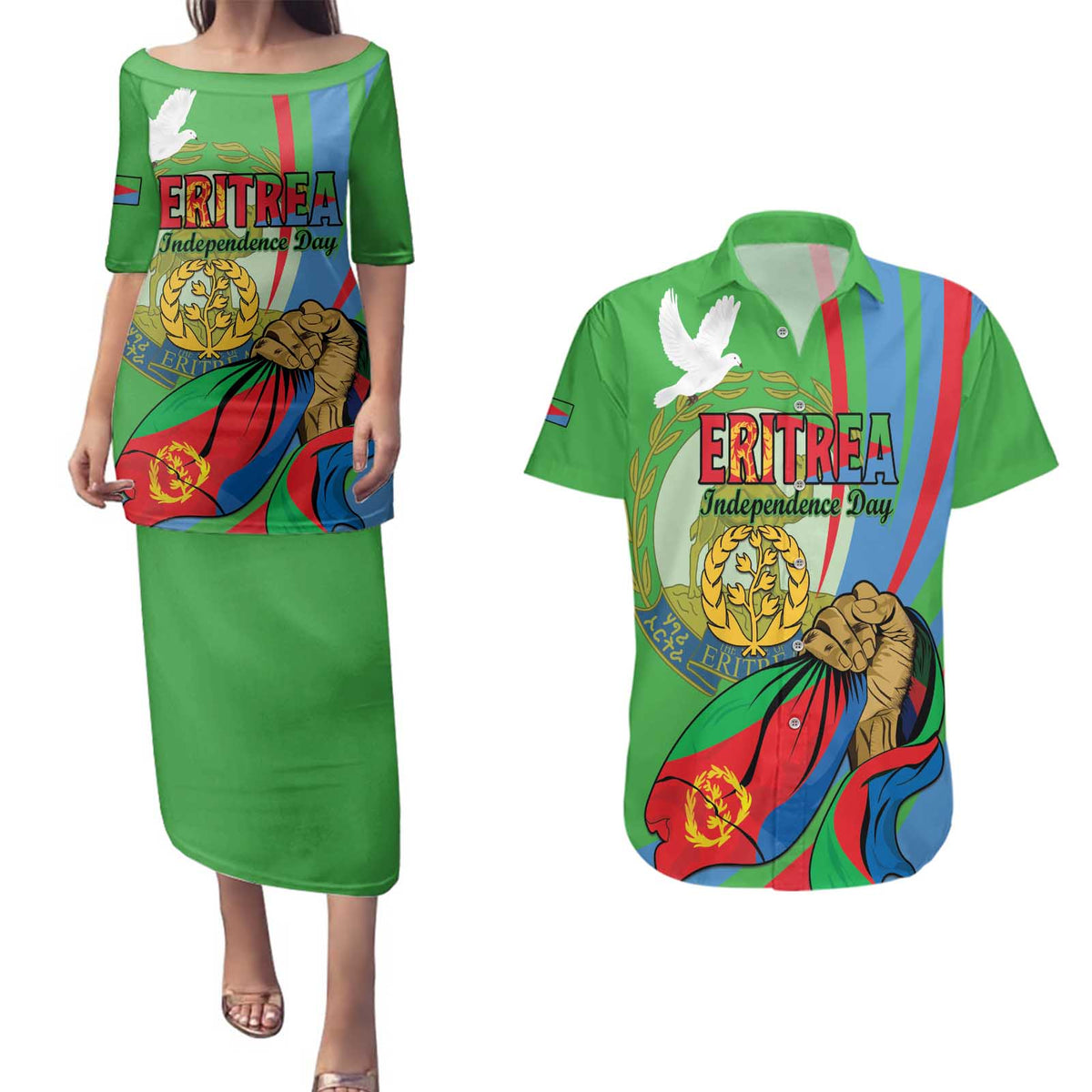 Eritrea Independence Day Couples Matching Puletasi and Hawaiian Shirt 24th May