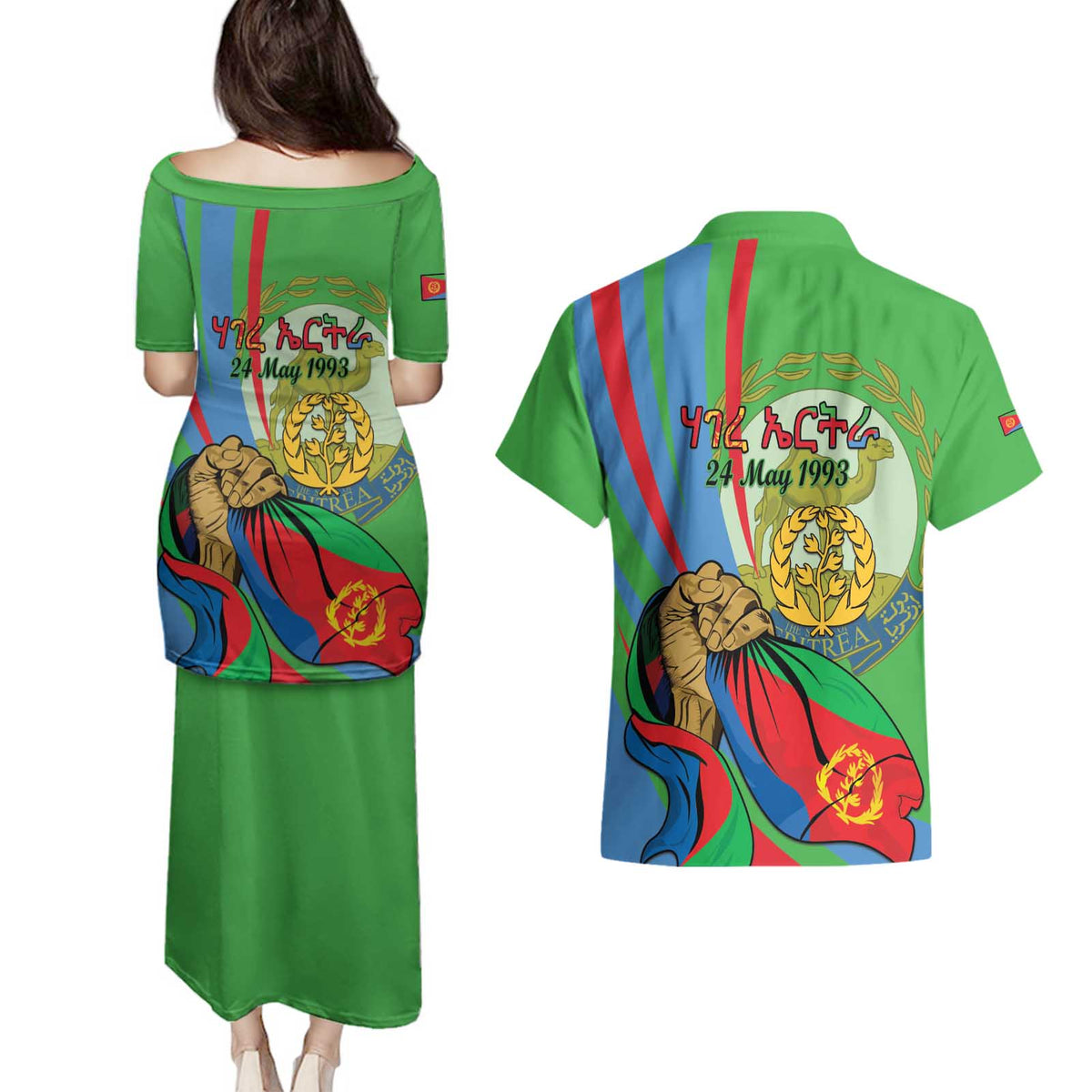 Eritrea Independence Day Couples Matching Puletasi and Hawaiian Shirt 24th May