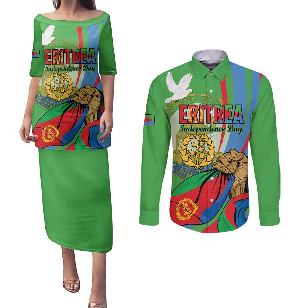Eritrea Independence Day Couples Matching Puletasi and Long Sleeve Button Shirt 24th May