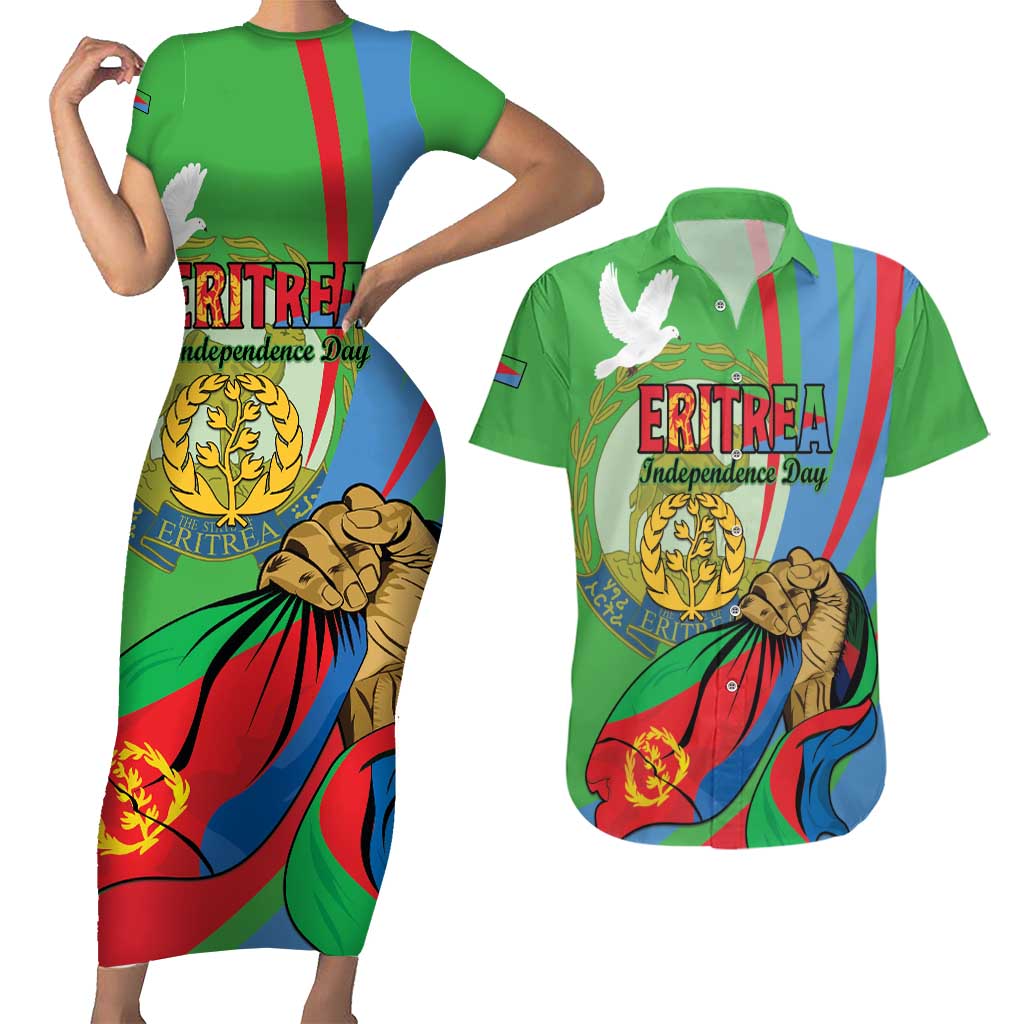 Eritrea Independence Day Couples Matching Short Sleeve Bodycon Dress and Hawaiian Shirt 24th May