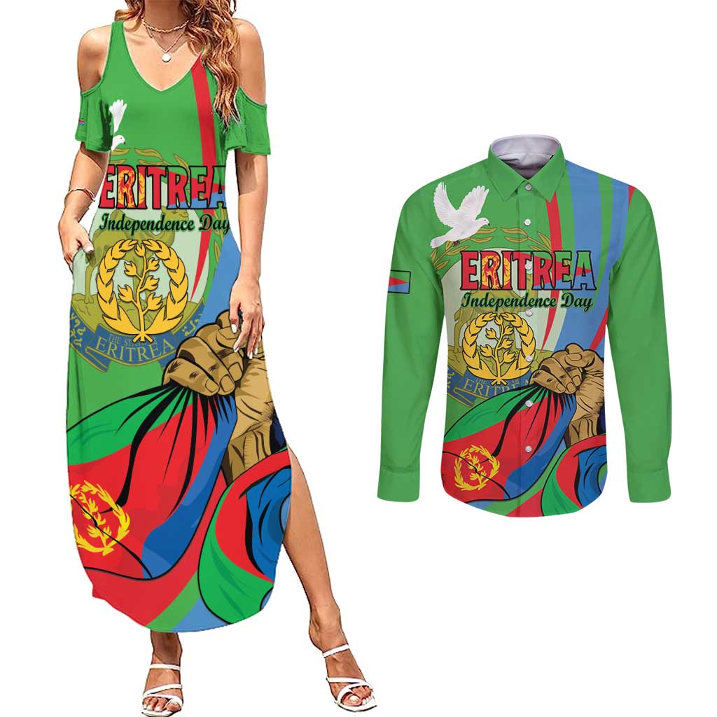 Eritrea Independence Day Couples Matching Summer Maxi Dress and Long Sleeve Button Shirt 24th May