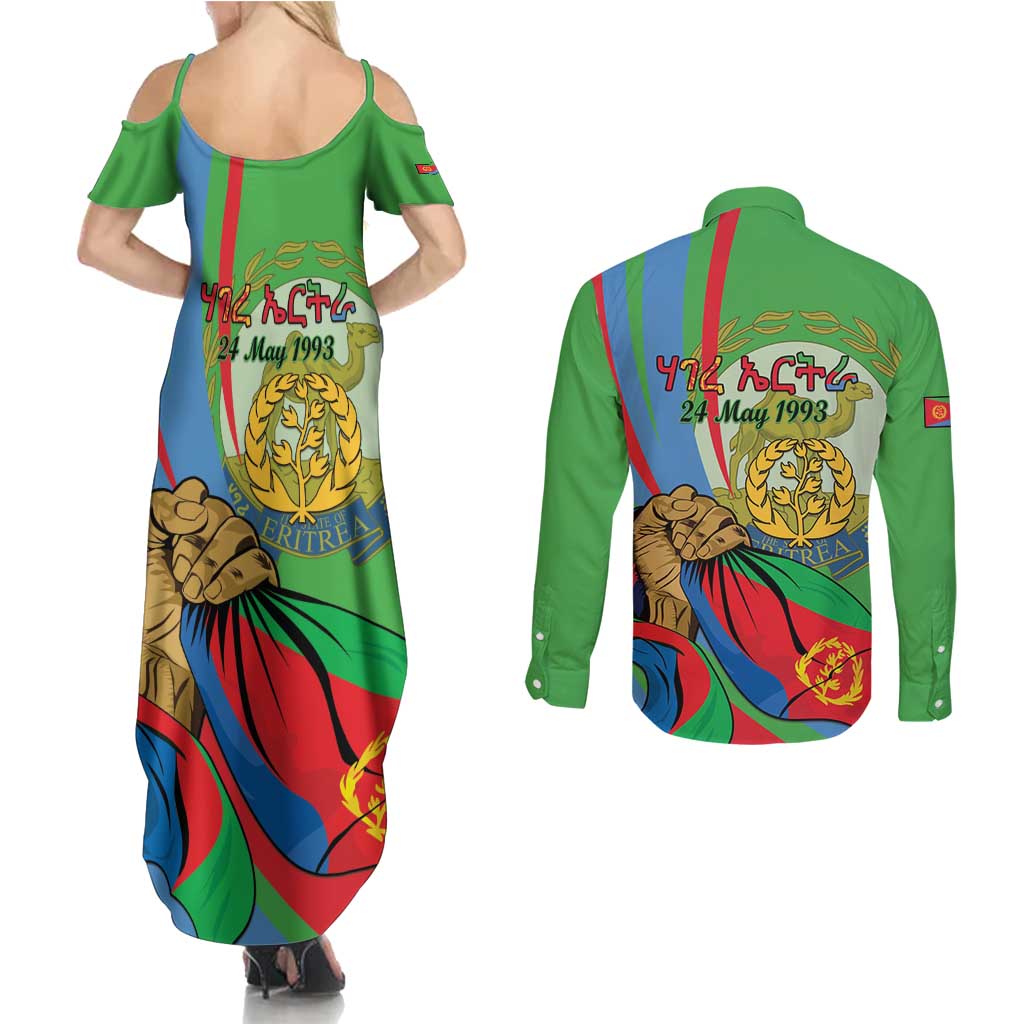Eritrea Independence Day Couples Matching Summer Maxi Dress and Long Sleeve Button Shirt 24th May