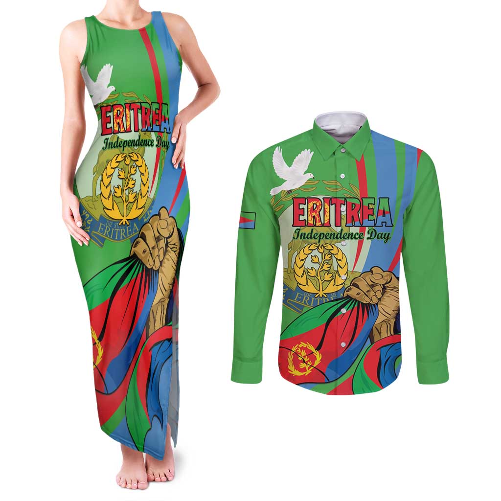 Eritrea Independence Day Couples Matching Tank Maxi Dress and Long Sleeve Button Shirt 24th May