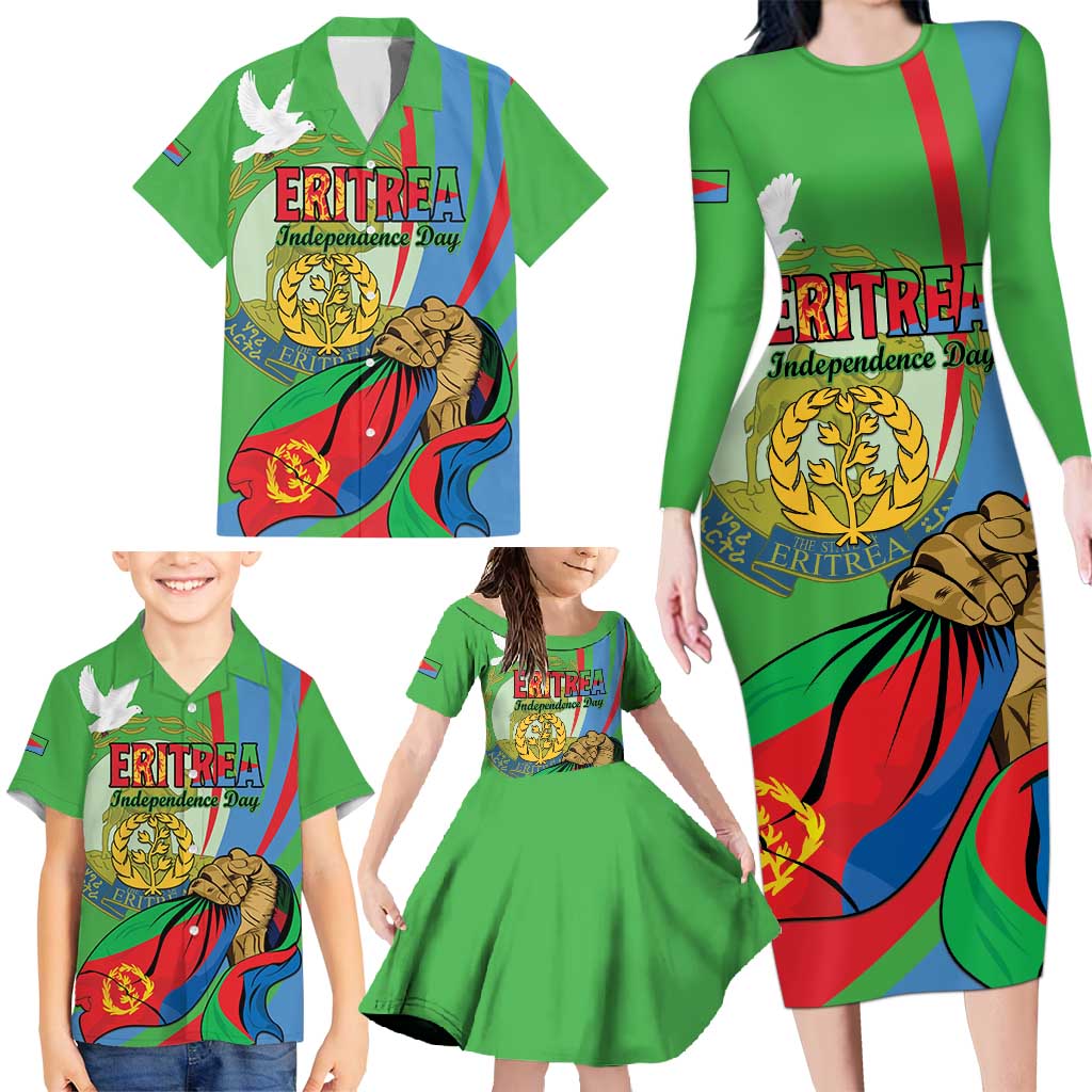 Eritrea Independence Day Family Matching Long Sleeve Bodycon Dress and Hawaiian Shirt 24th May
