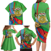 Eritrea Independence Day Family Matching Long Sleeve Bodycon Dress and Hawaiian Shirt 24th May
