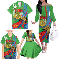 Eritrea Independence Day Family Matching Off The Shoulder Long Sleeve Dress and Hawaiian Shirt 24th May