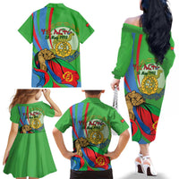 Eritrea Independence Day Family Matching Off The Shoulder Long Sleeve Dress and Hawaiian Shirt 24th May