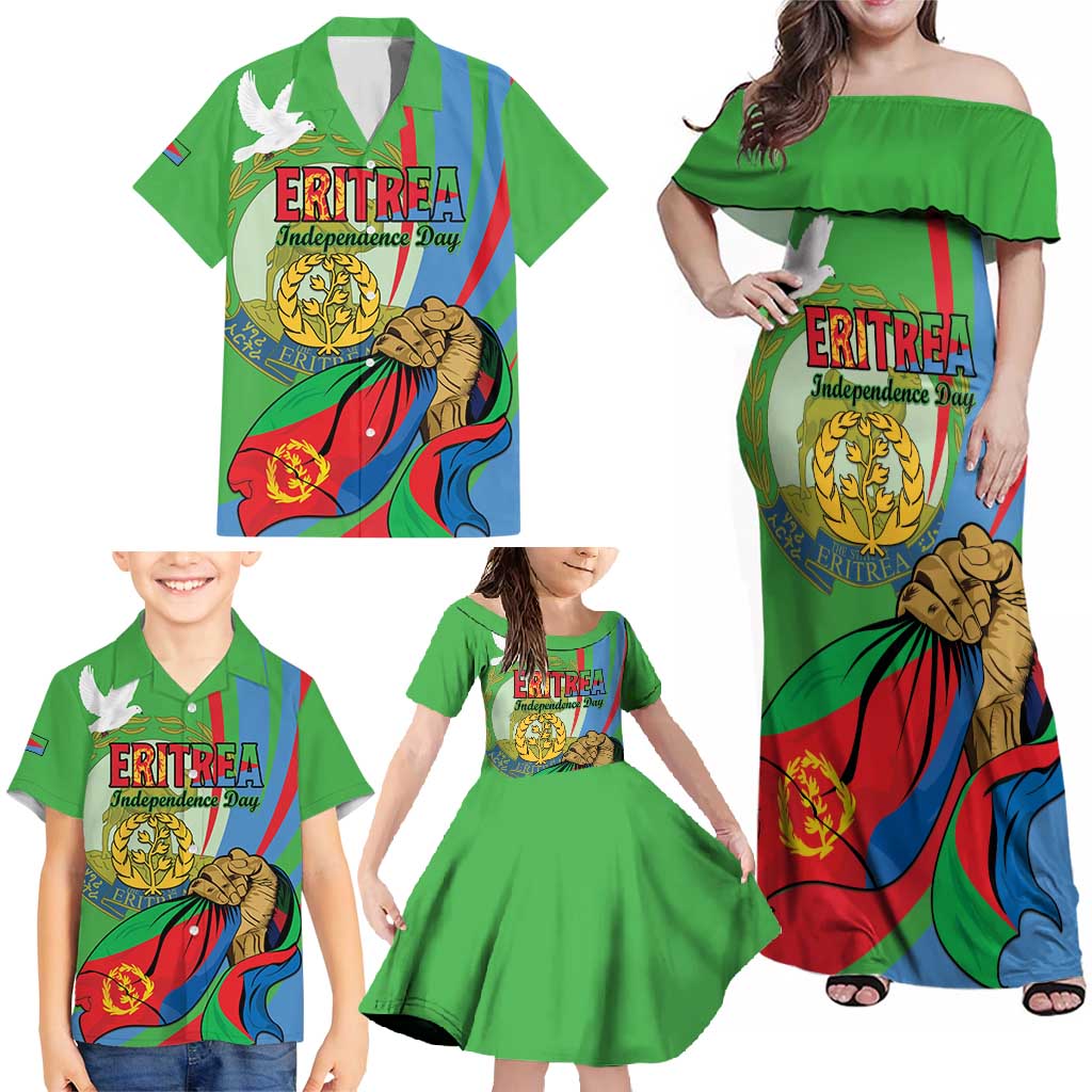 Eritrea Independence Day Family Matching Off Shoulder Maxi Dress and Hawaiian Shirt 24th May