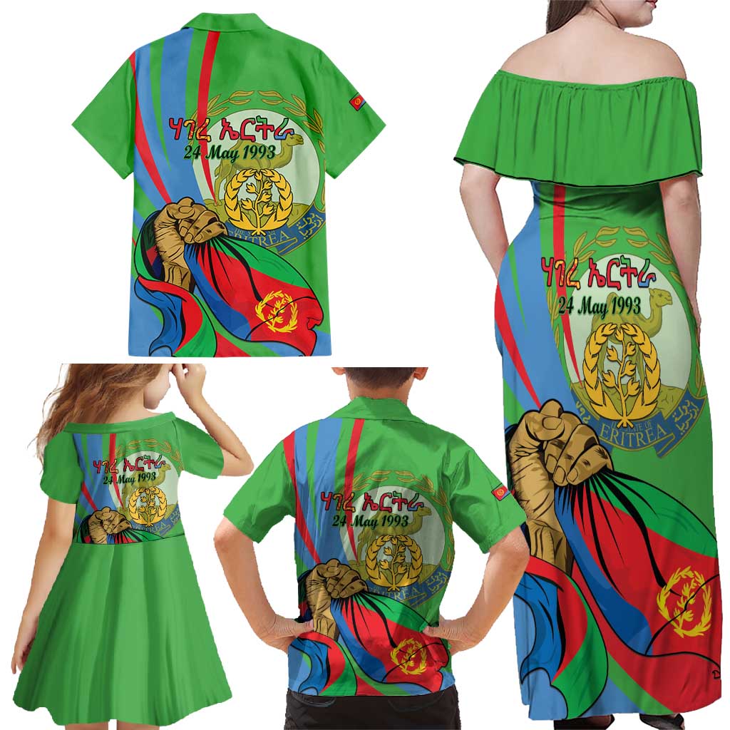 Eritrea Independence Day Family Matching Off Shoulder Maxi Dress and Hawaiian Shirt 24th May