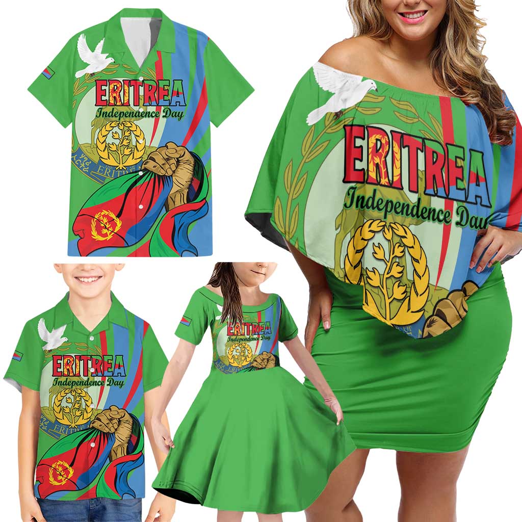 Eritrea Independence Day Family Matching Off Shoulder Short Dress and Hawaiian Shirt 24th May