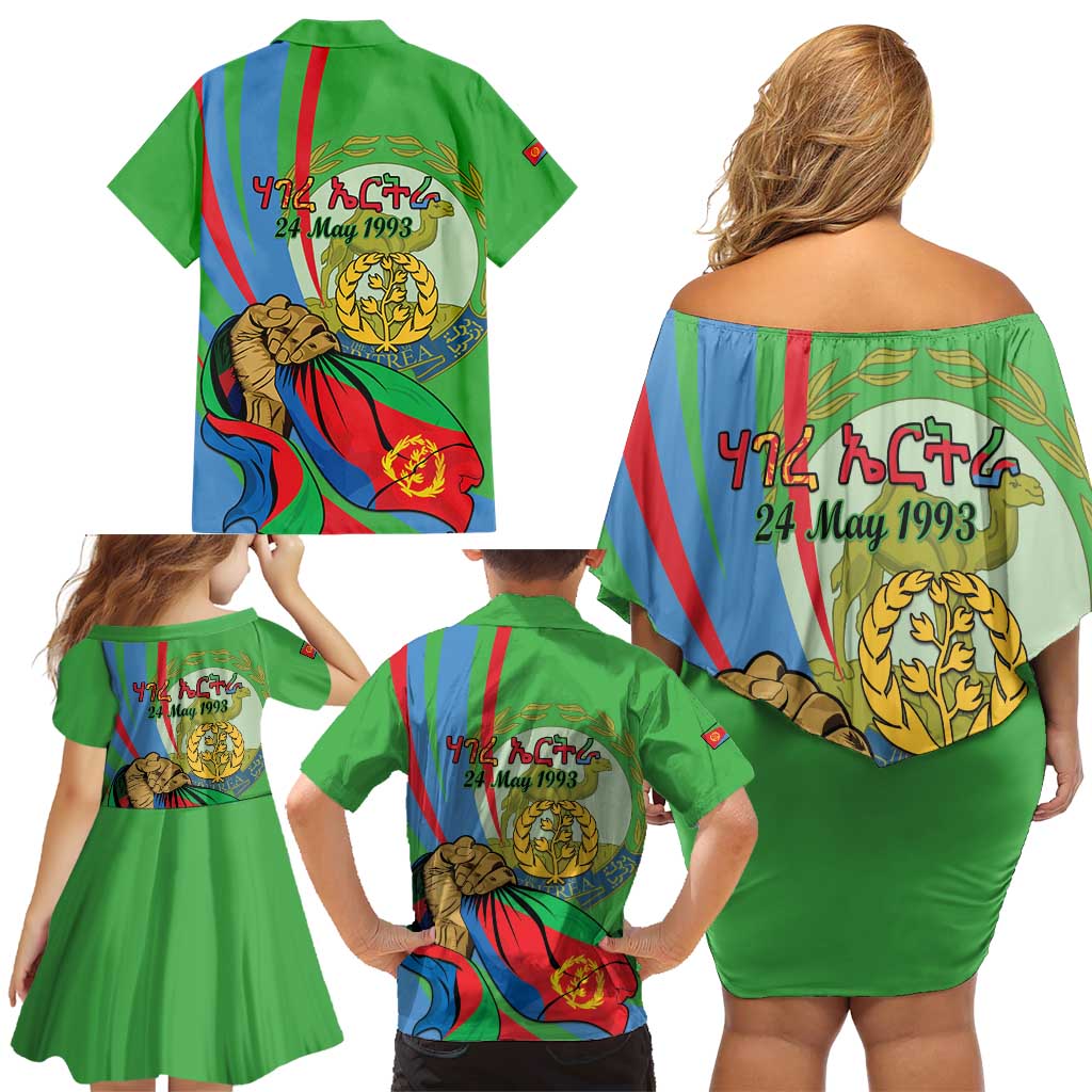 Eritrea Independence Day Family Matching Off Shoulder Short Dress and Hawaiian Shirt 24th May
