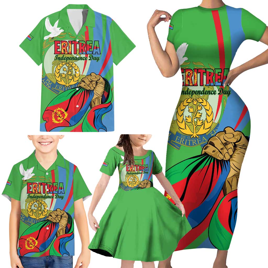 Eritrea Independence Day Family Matching Short Sleeve Bodycon Dress and Hawaiian Shirt 24th May