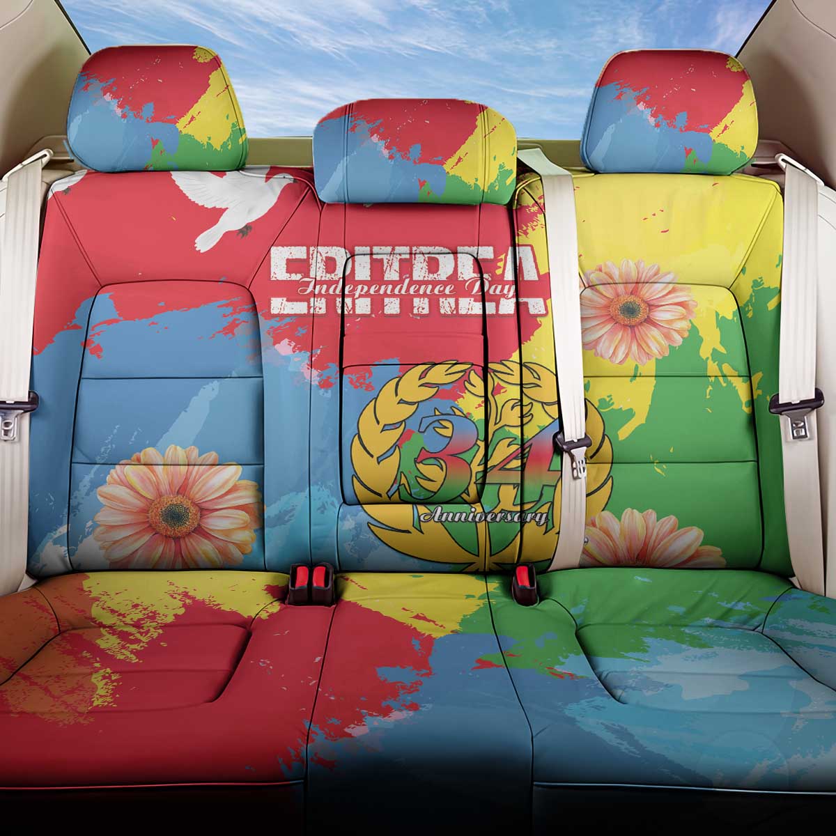 Personalised Eritrea Independence Day Back Car Seat Cover Grunge Style