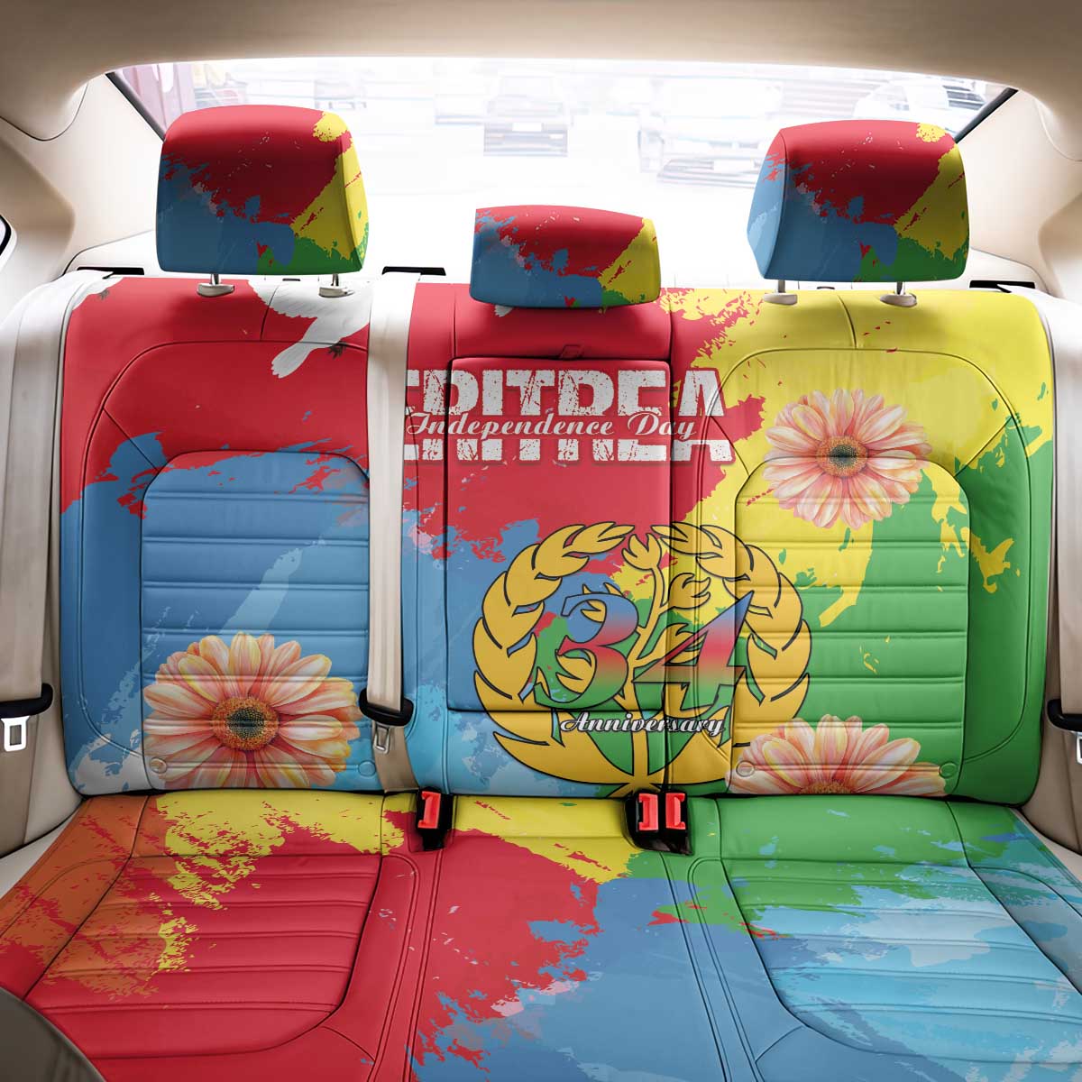 Personalised Eritrea Independence Day Back Car Seat Cover Grunge Style
