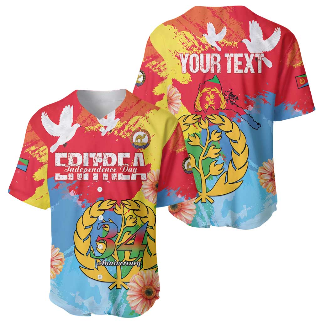 Personalised Eritrea Independence Day Baseball Jersey Grunge Style