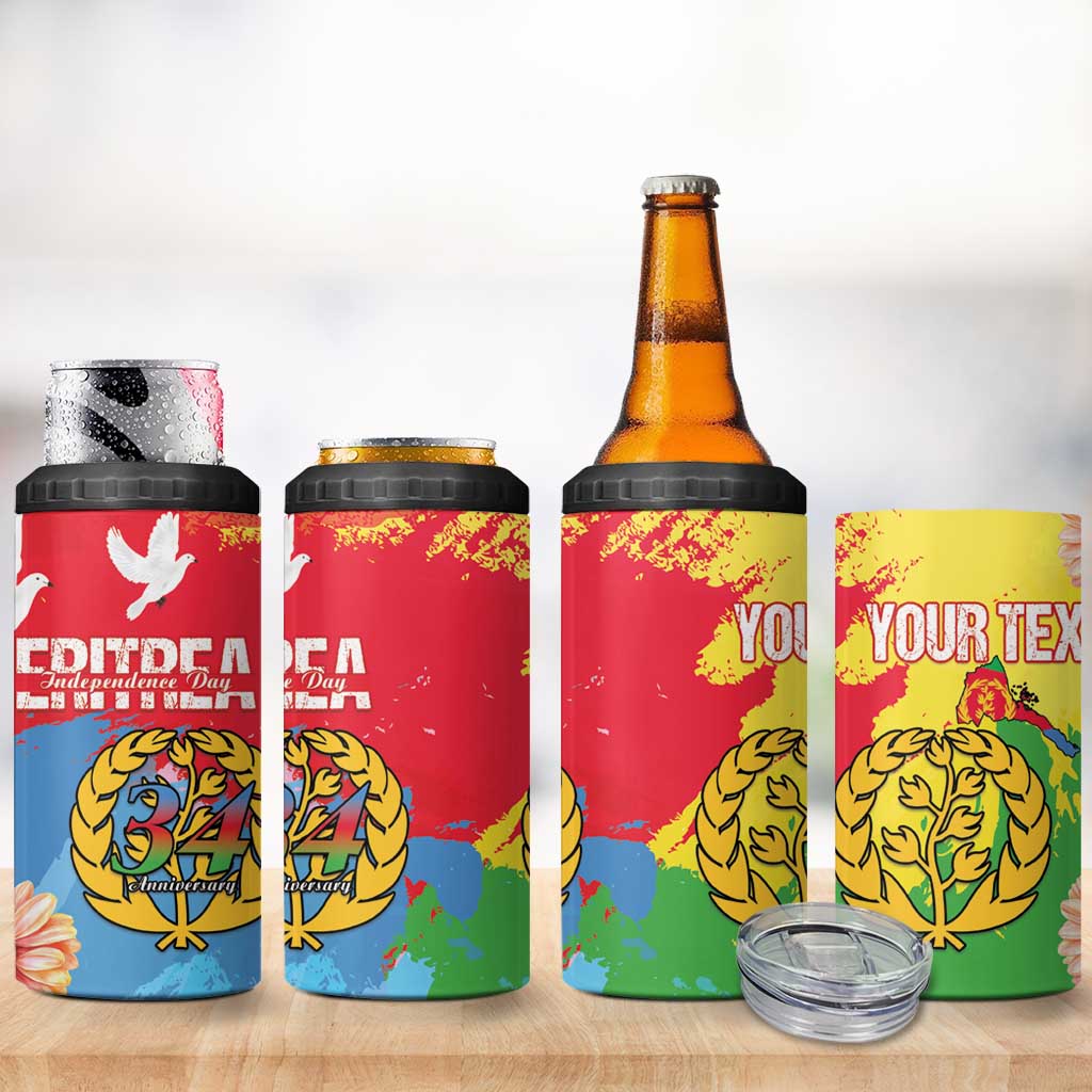 Personalised Eritrea Independence Day 4 in 1 Can Cooler Tumbler Grunge Style