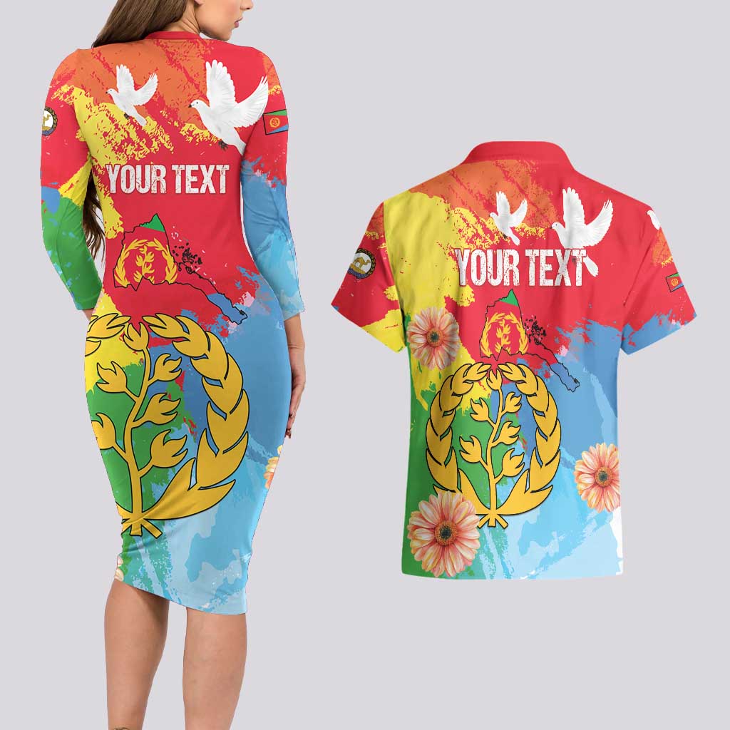 Personalised Eritrea Independence Day Couples Matching Long Sleeve Bodycon Dress and Hawaiian Shirt Grunge Style