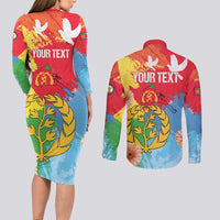Personalised Eritrea Independence Day Couples Matching Long Sleeve Bodycon Dress and Long Sleeve Button Shirt Grunge Style