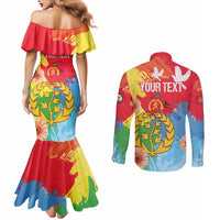 Personalised Eritrea Independence Day Couples Matching Mermaid Dress and Long Sleeve Button Shirt Grunge Style