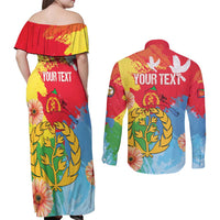 Personalised Eritrea Independence Day Couples Matching Off Shoulder Maxi Dress and Long Sleeve Button Shirt Grunge Style