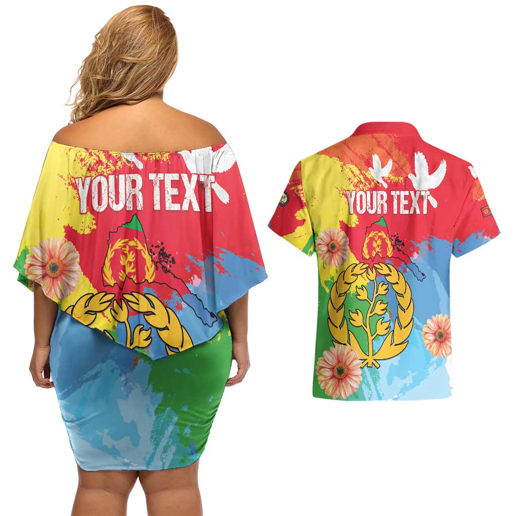 Personalised Eritrea Independence Day Couples Matching Off Shoulder Short Dress and Hawaiian Shirt Grunge Style