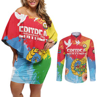 Personalised Eritrea Independence Day Couples Matching Off Shoulder Short Dress and Long Sleeve Button Shirt Grunge Style