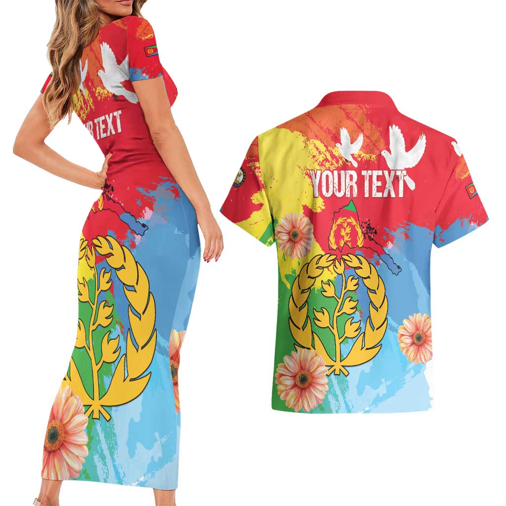 Personalised Eritrea Independence Day Couples Matching Short Sleeve Bodycon Dress and Hawaiian Shirt Grunge Style