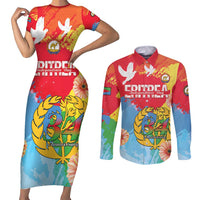 Personalised Eritrea Independence Day Couples Matching Short Sleeve Bodycon Dress and Long Sleeve Button Shirt Grunge Style