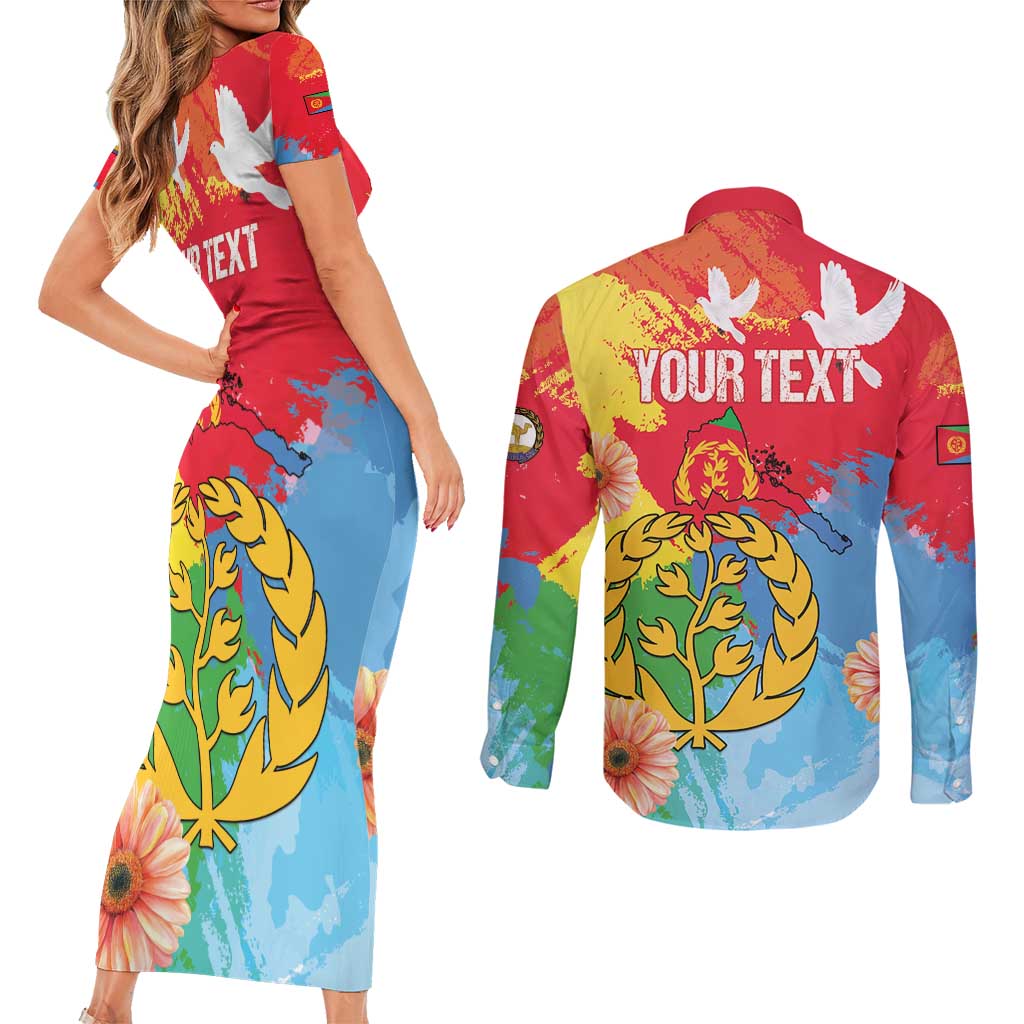Personalised Eritrea Independence Day Couples Matching Short Sleeve Bodycon Dress and Long Sleeve Button Shirt Grunge Style