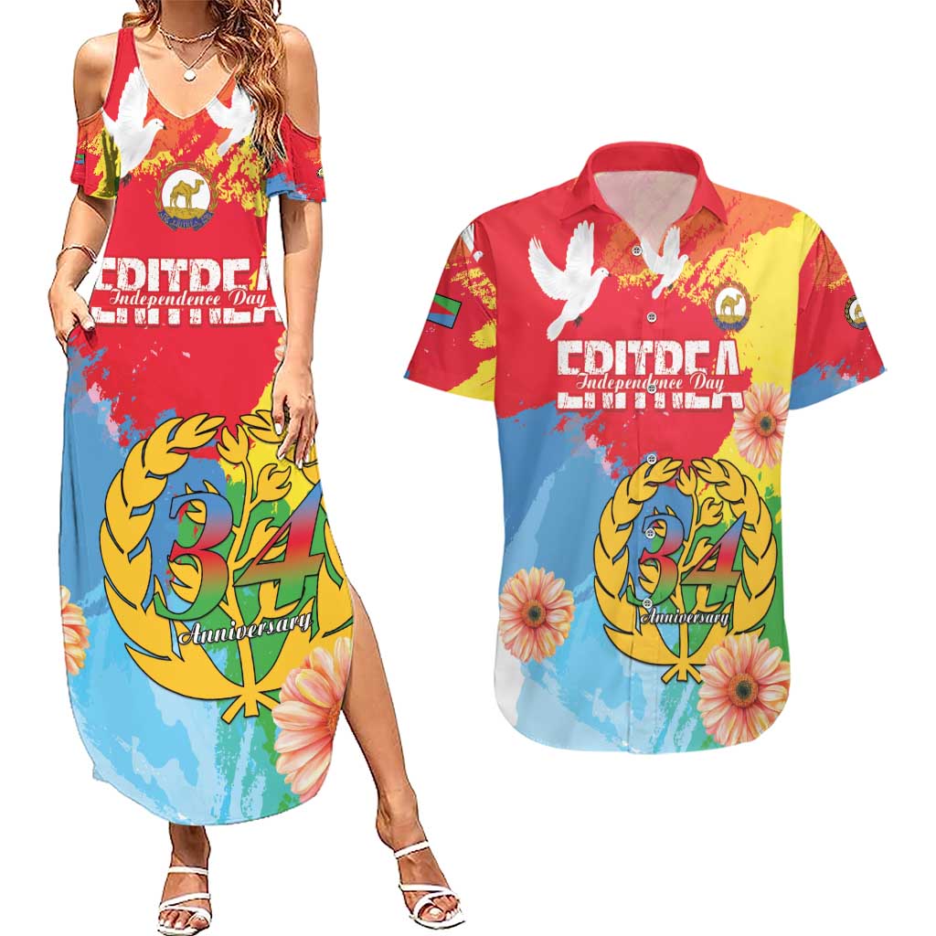 Personalised Eritrea Independence Day Couples Matching Summer Maxi Dress and Hawaiian Shirt Grunge Style
