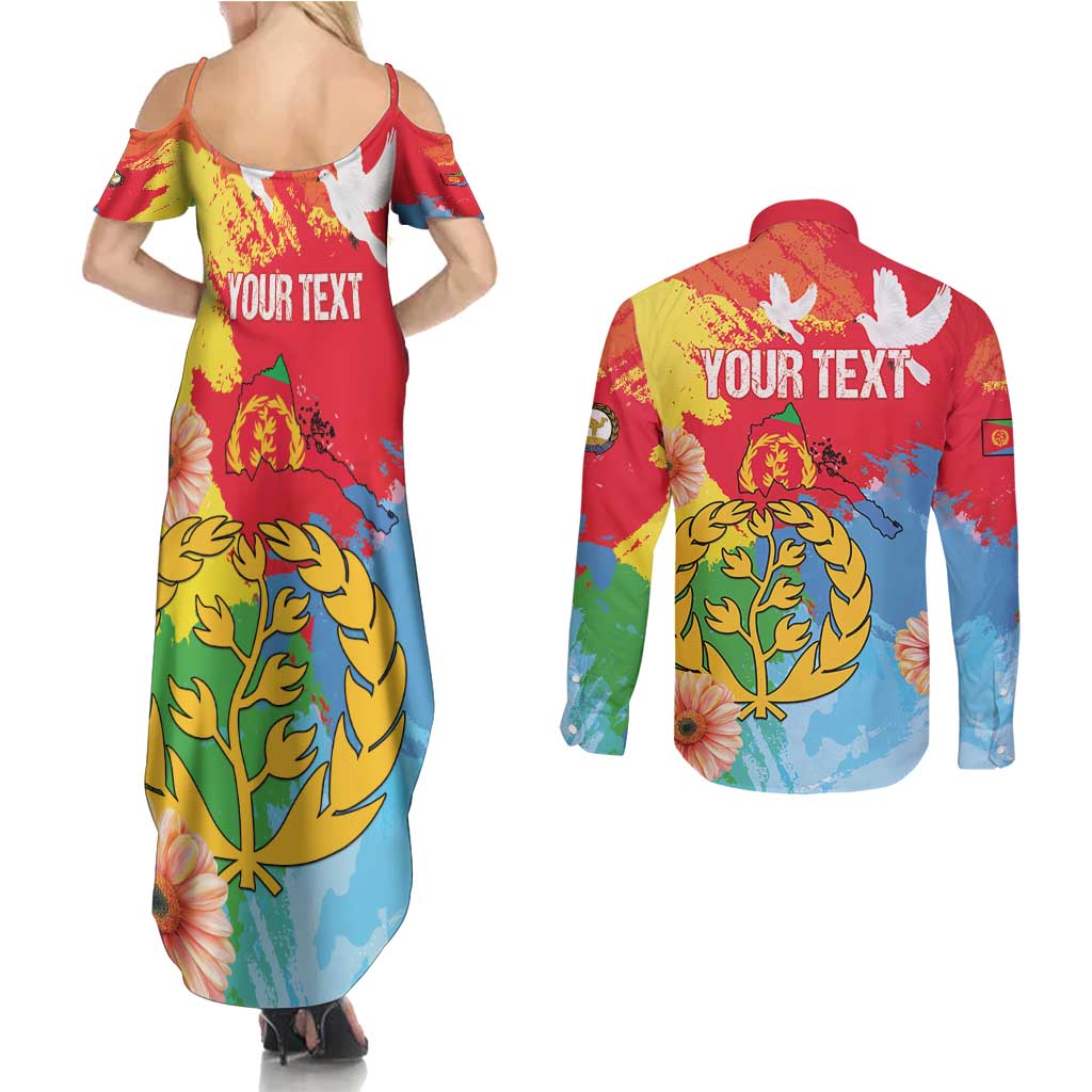 Personalised Eritrea Independence Day Couples Matching Summer Maxi Dress and Long Sleeve Button Shirt Grunge Style