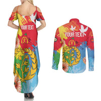 Personalised Eritrea Independence Day Couples Matching Summer Maxi Dress and Long Sleeve Button Shirt Grunge Style