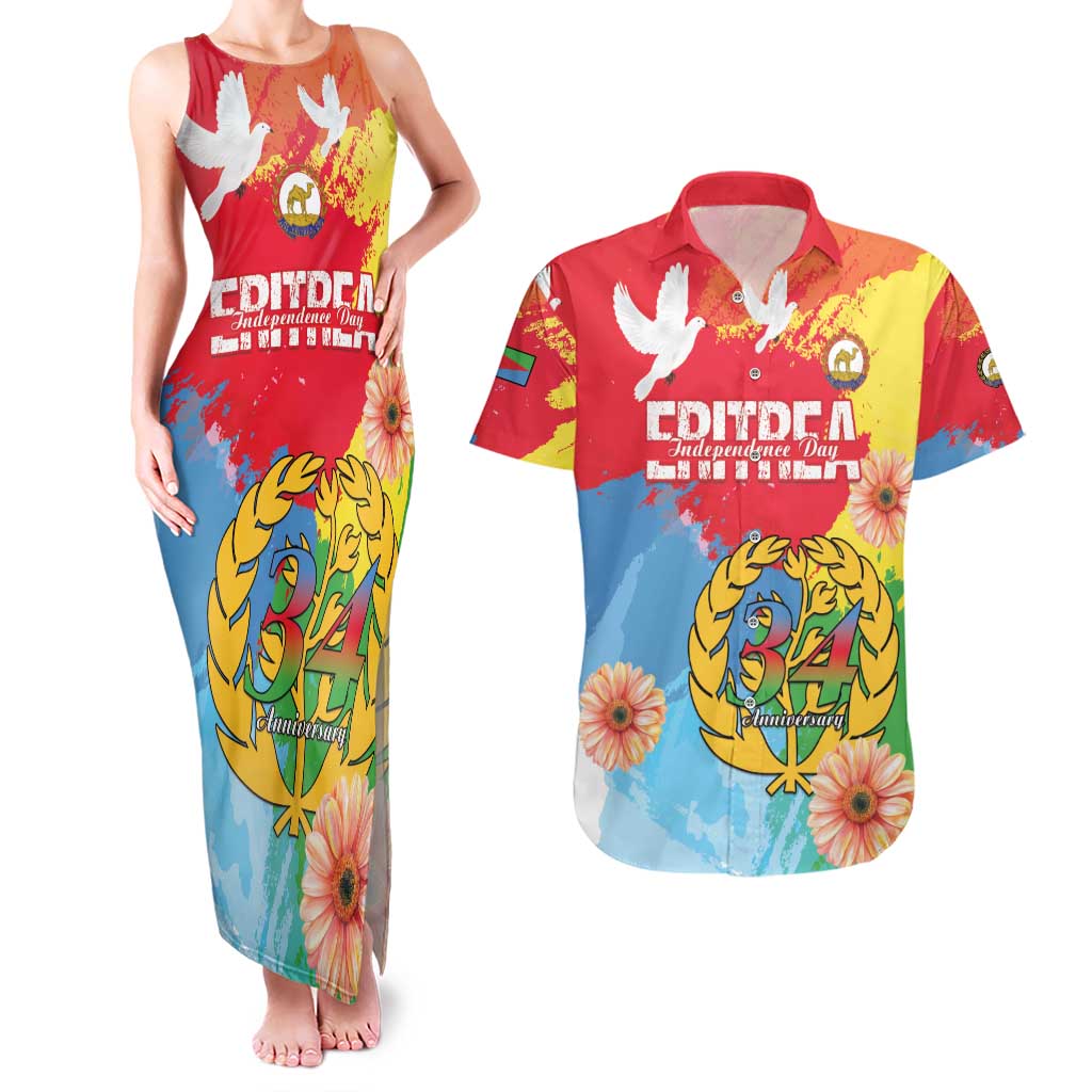 Personalised Eritrea Independence Day Couples Matching Tank Maxi Dress and Hawaiian Shirt Grunge Style