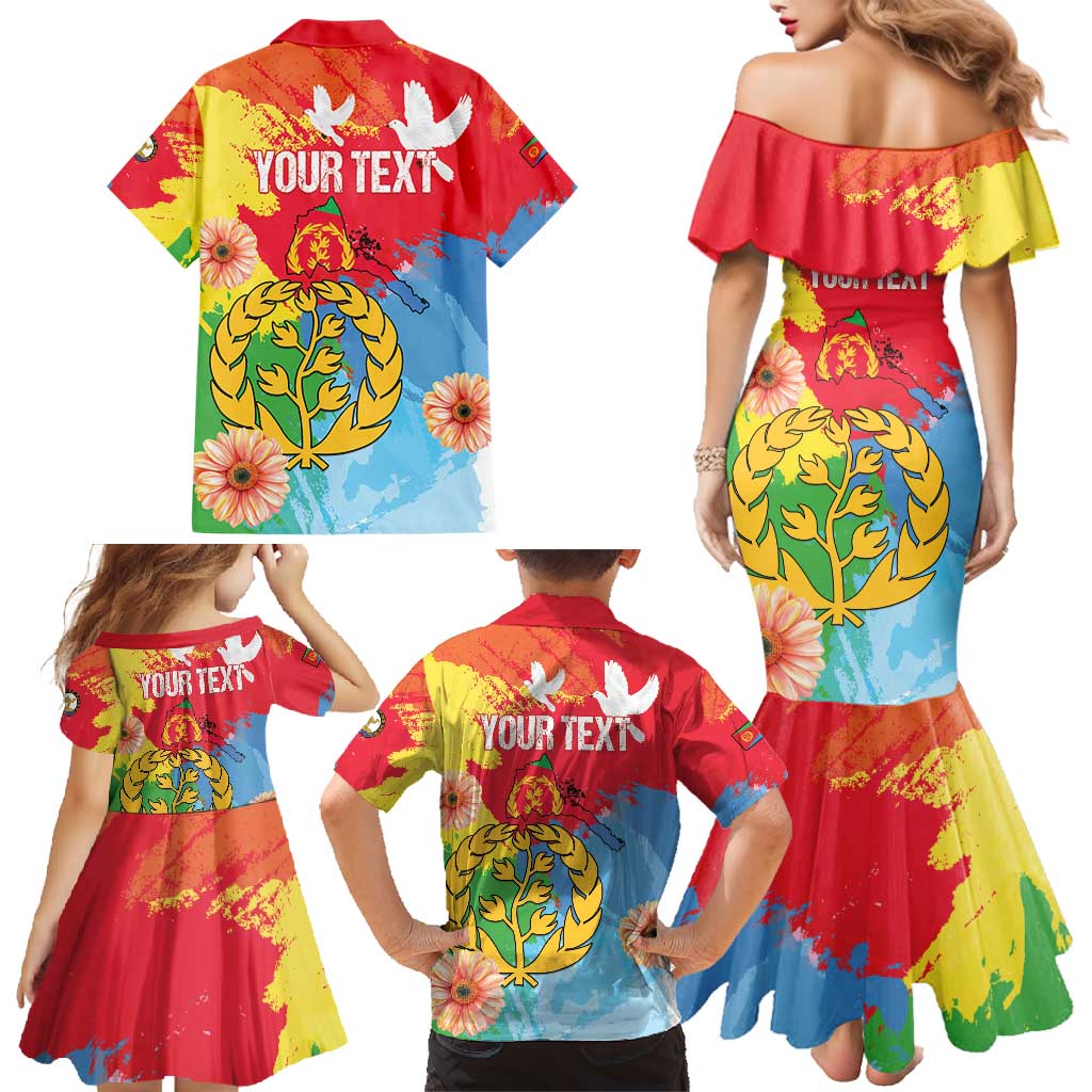 Personalised Eritrea Independence Day Family Matching Mermaid Dress and Hawaiian Shirt Grunge Style