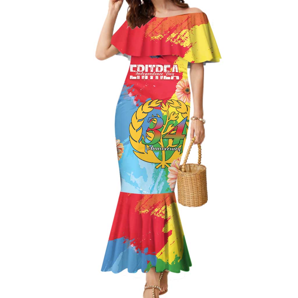 Personalised Eritrea Independence Day Family Matching Mermaid Dress and Hawaiian Shirt Grunge Style